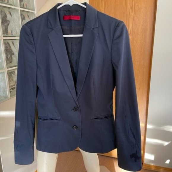 HUGO BOSS NAVY BLUE BLAZER Fitted, Cotton Blend, Size 4 - Picture 3 of 10